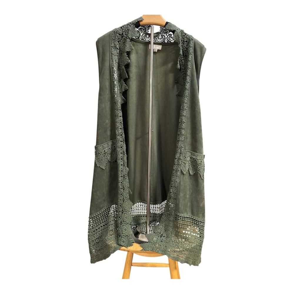 Umgee Suede Knit Olive Green Vest Cardigan Sz Small